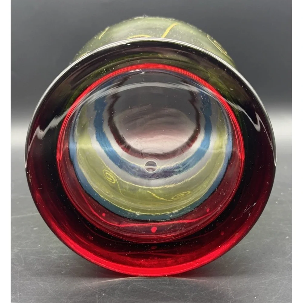Vintage Pier 1 Hand Painted Glass Hurricane Vase Colorful Swirl 12